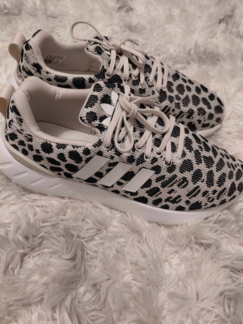 adidas Black and White Leopard Knit Slip-On Sneakers
